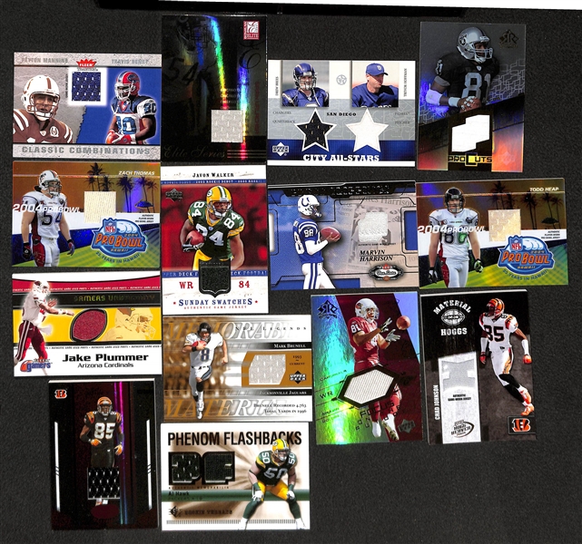Lot of 50 Certified Football Relic Cards (Mostly Game-Worn Jersey Cards) w/ P. Manning, Brees, Urlacher, T. Brown, ...